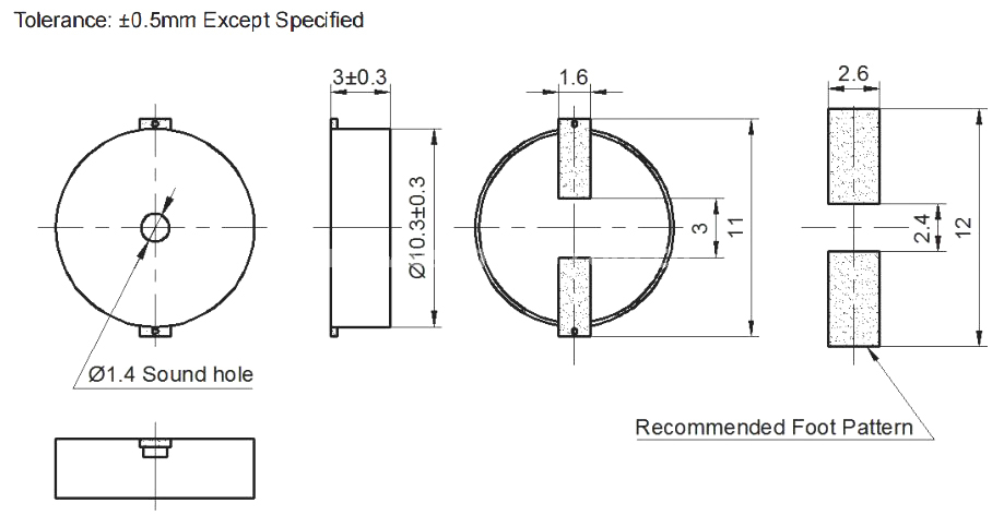 SMD Piezo buzzer EPT1030AS 10mm low voltage - ESUNTECH