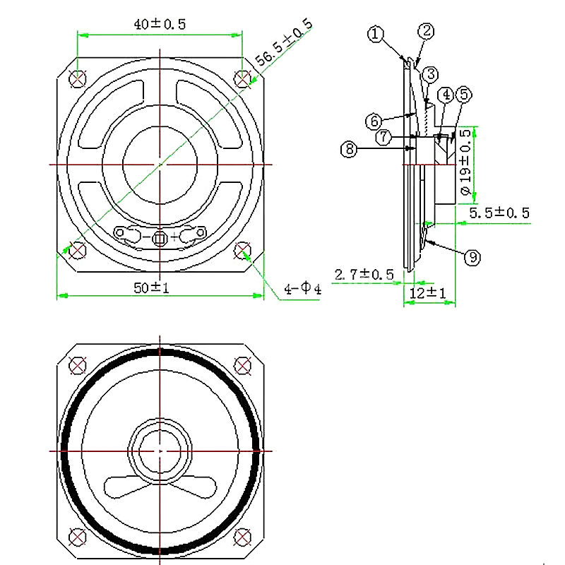  Loudspeaker 50mm YD50-52-8N12.5P-R 19mm magnet shielding Min Full Range Telephone Speaker Drivers - ESUNTECH
